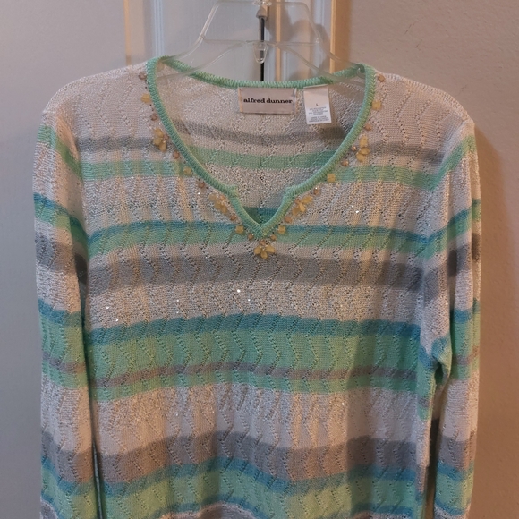 Alfred Dunner Women's Green White and Gray Squin Knit Sweater Size Large - Picture 6 of 9